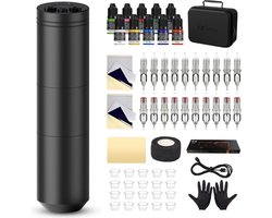 DD Tattoo Machine - Complete Set - Tattoo Pen - 20 Stuks Cartridge 10 Inkten - 24x19x10cm - Zwart