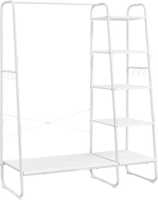Kledingrek met wielen - kledingrek - verstelbare hoogte tussen 97-165 cm - kledingstang met uitschuifbare stang - zijhaken voor accessoires en tassen - zwart
