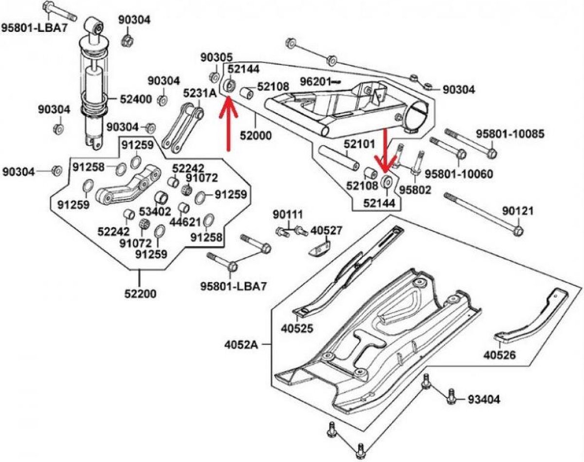stofhoes originele achterbrug as voor quad kymco 250 maxxer 52144-lba7-900 / ky-38-0299 nieuw