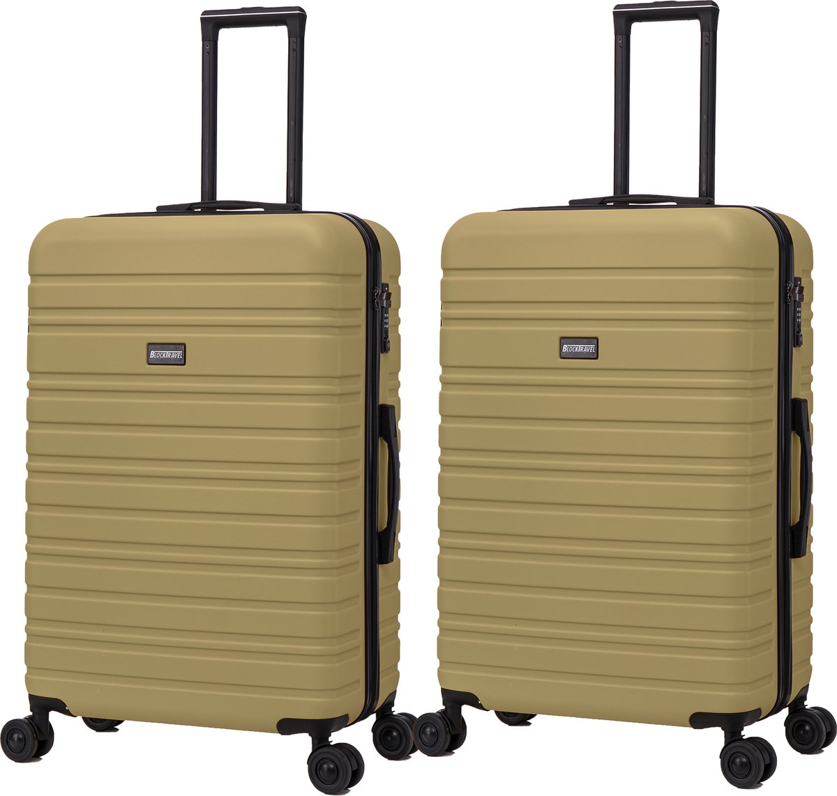 BlockTravel - kofferset - 2 delig - ABS - ruimbagage - met dubbele wielen - 95 liter - inbouw TSA slot - lichtgewicht - olijf groen