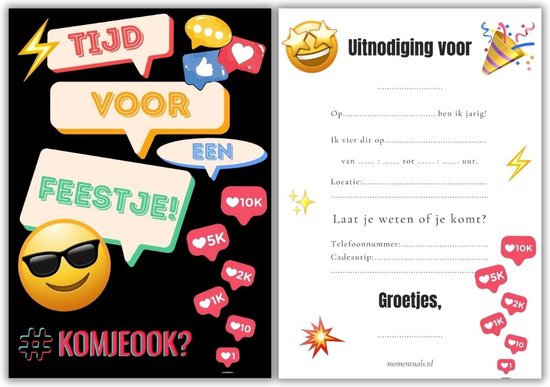 Uitnodiging Kinderfeestje Smiley – 10 Kaarten met Enveloppen – Voor Jongen & Meisje – Beschrijfbaar – Verjaardag Kind