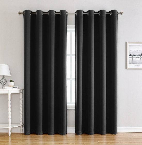 Gordijnen Zwart - Verduisterend - Verduisterende gordijn met ringen - 1 stuk thermische gordijnen voor slaapkamer en kantoor - 100x250 cm