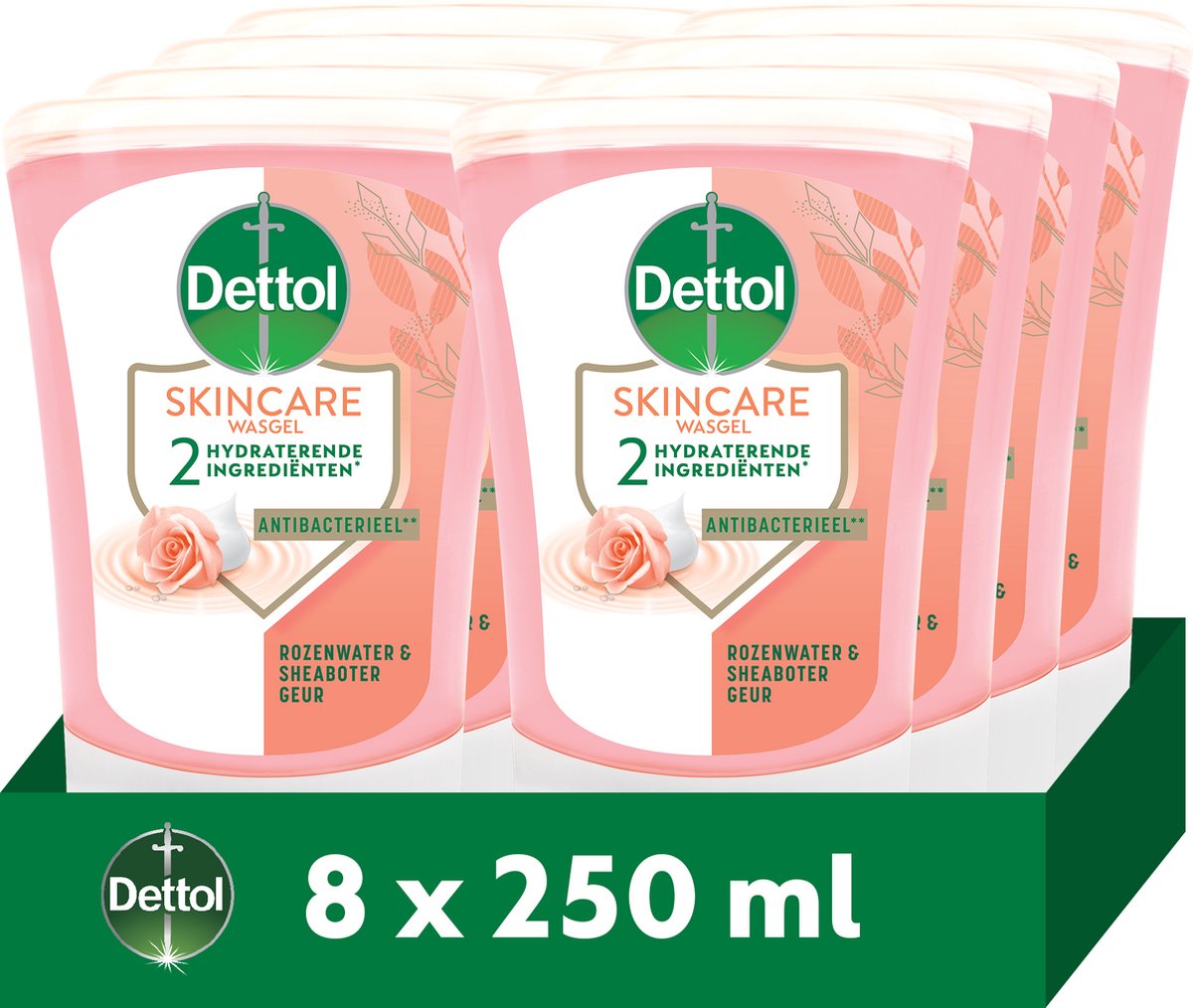 Dettol No-Touch Handzeep Navulling Rozenwater & Sheaboter 250ml - 8 stuks - Voordeelverpakking