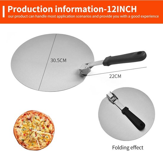 Mrs. Jones Pizzaschep van roestvrij staal 305 cm grote pizza gebak deeg roestvrij stalen ronde pizzaschep opvouwbare handgreep - 305 x 22 cm .