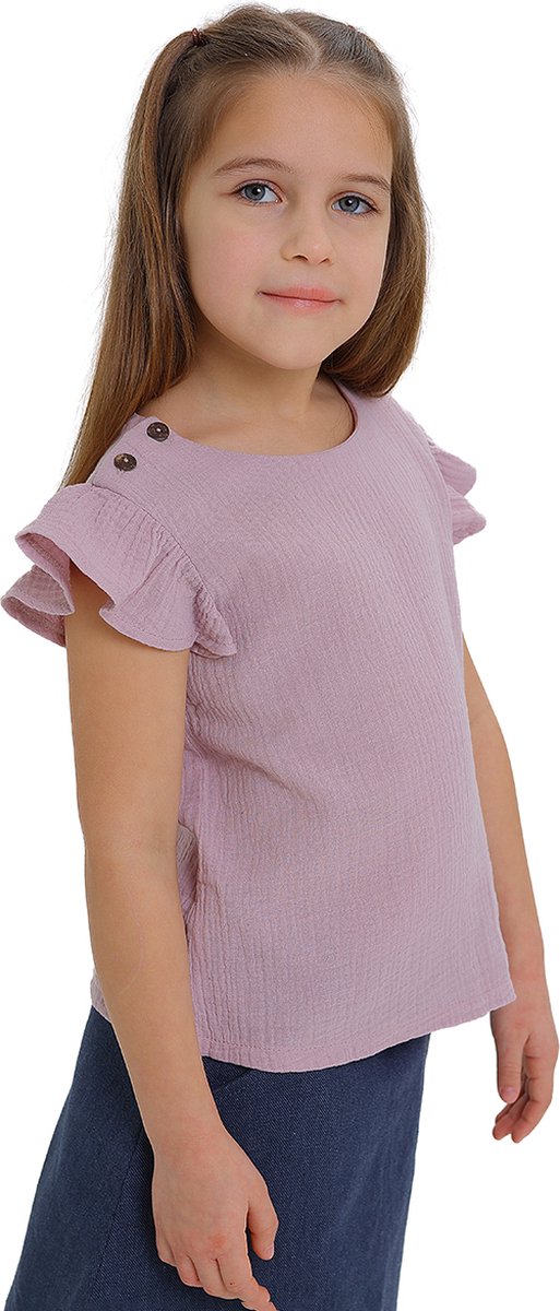 RobyKris Meisjes T-shirt - Katoenen mousseline - Poederroze - Maat 104-110