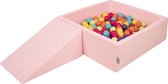 KiddyMoon Ballenbak voor kinderen 90x30cm Vierkant met Wig - 200 Ballen ∅7cm - Foam speelset - Speelgoed baby schuim - Ballenbad baby foam - Kunststof ballen - Schuimvulling - Roze: Lichtgroen Geel Turkoois Oranje Donkerroze Violet