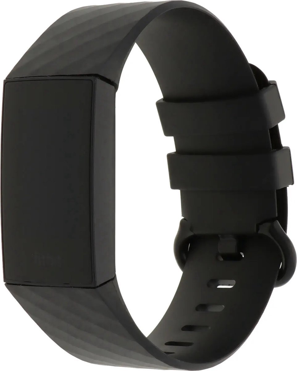 New Age Devi - Zwarte Sport Wafelband - Geschikt voor Fitbit Charge 3 4 - Horlogeband Armband Polsband - Maat SM