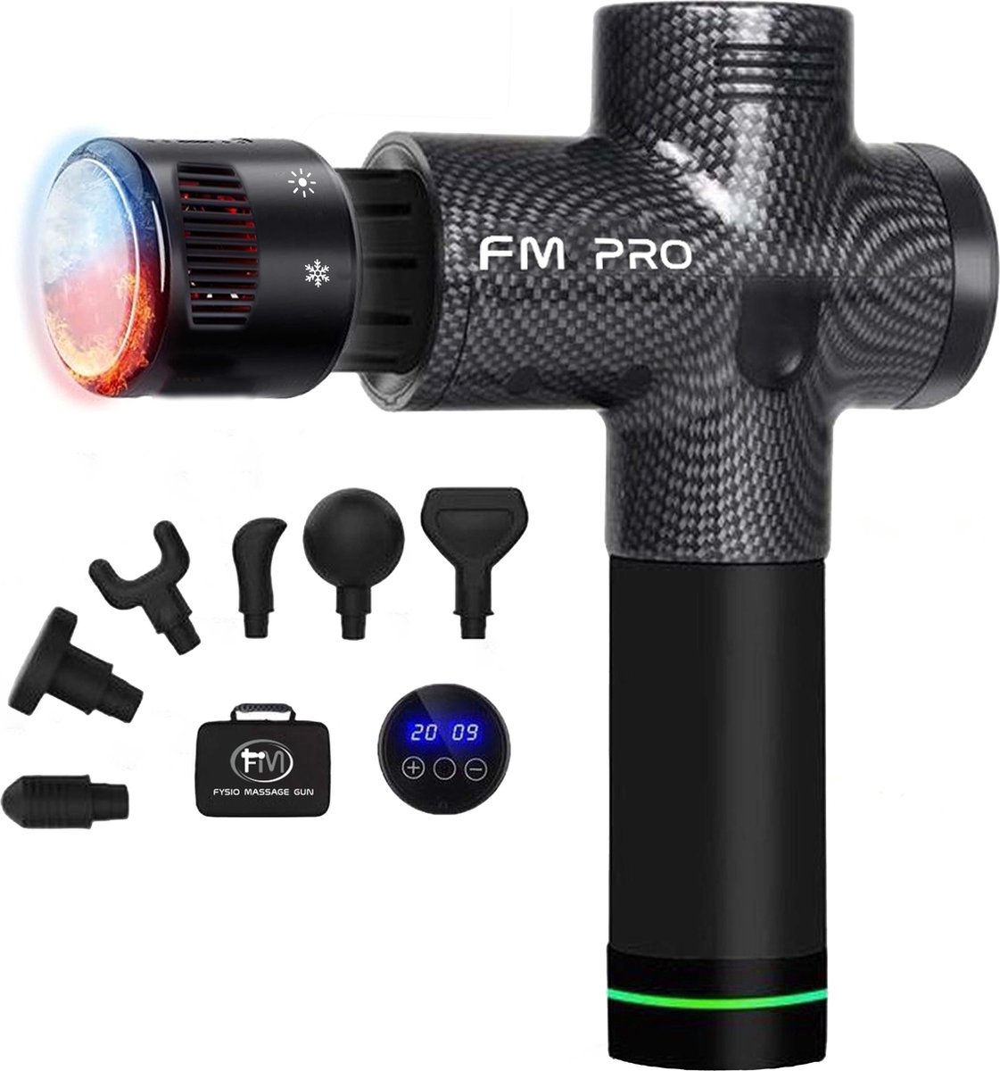 FYSIO MASSAGE GUN PRO - Sport en Relax Massage - Professioneel - Warm & Koud functionaliteit - Inclusief 7 opzetstukken - 30 massagemodus