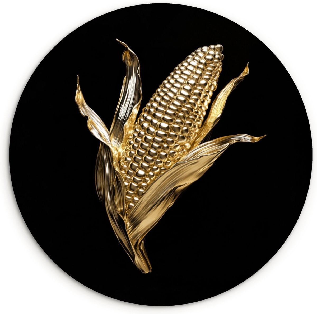 WallCircle Wandcirkel 60x60 cm - Muurcirkel Mais - Eten - Goud - Zwart - Muurdecoratie woonkamer - Wanddecoratie keuken - Kamer decoratie accessoires - Ronde schilderijen