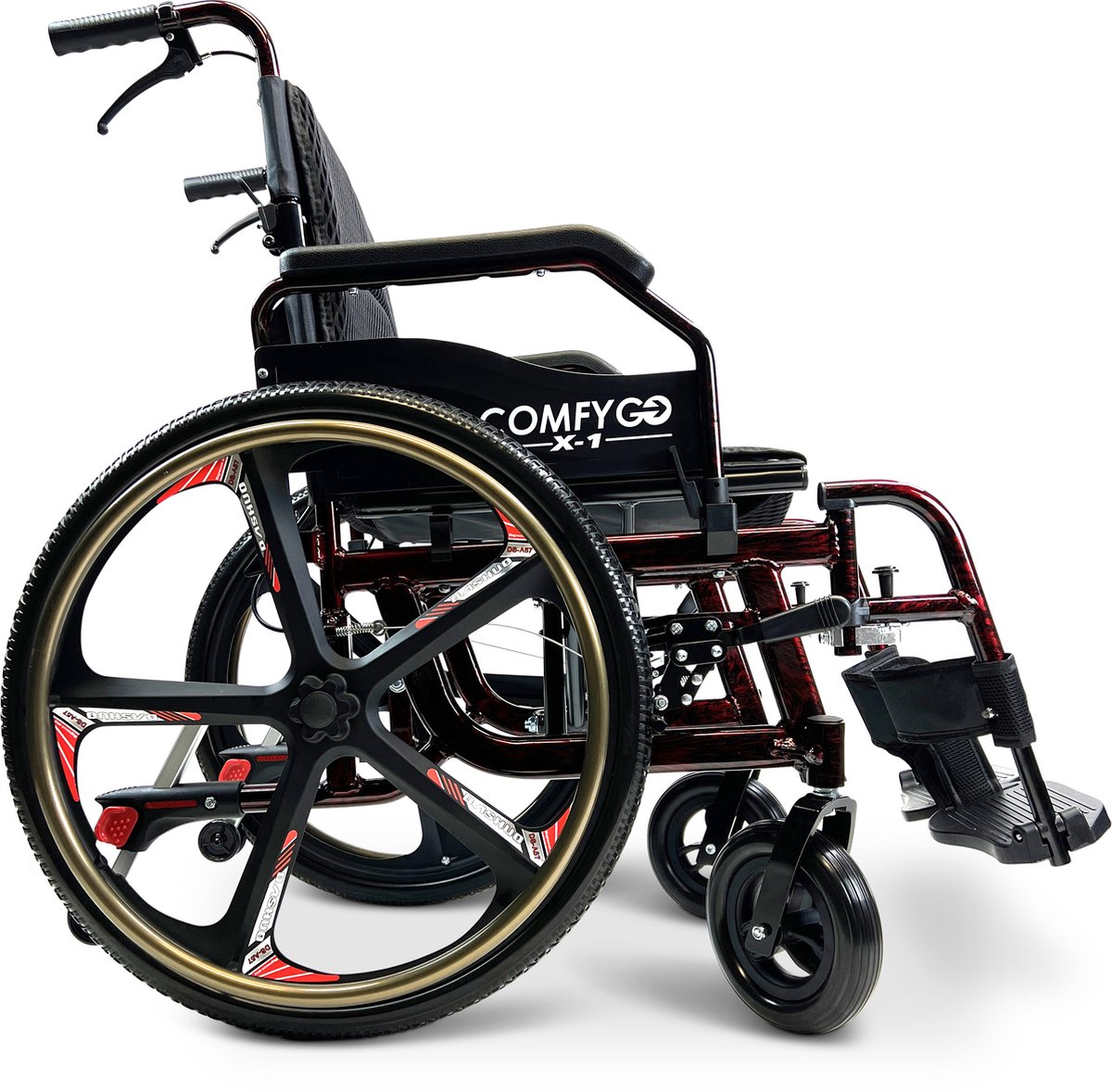 COMFYGO X-1 SE Handbewogen Rolstoel, Lichtgewicht, Opvouwbare, Transportrolstoel, Duwrolstoel, met snel afneembare wielen (2025 Speciale Editie), Rood, 51cm