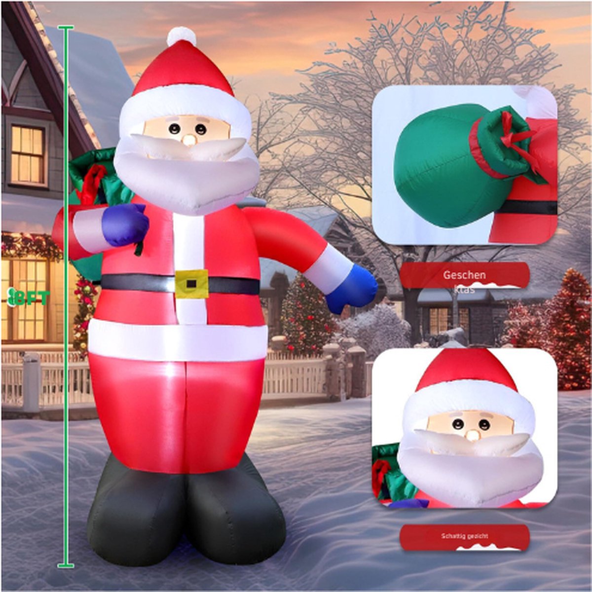 XXL Opblaasbare Kerstman 240 CM Met LED - IP44 Waterdichte Tuinversiering Met Groene Zak - Kerstdecoratie Santa Voor Gazon Tuin Feest Winterbest Binnen- en Buiten