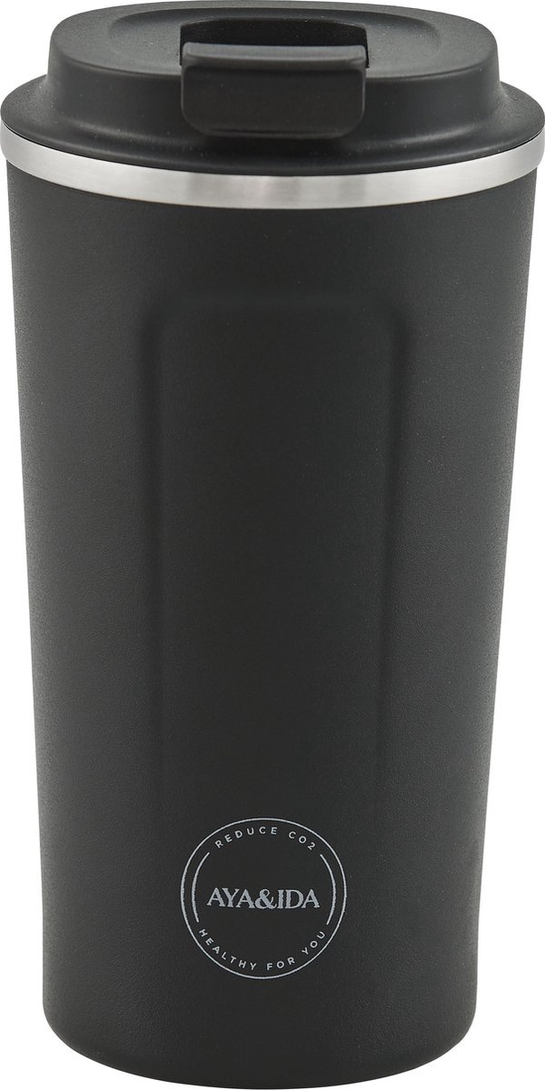 AYA&IDA - CUP2GO - thermosbeker - koffiebeker - coffee to go - reisbeker - meenemen - 500ml - MATTE BLACK