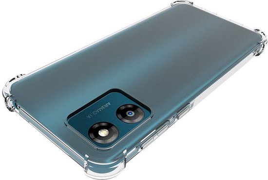 Doorzichtig TPU hoesje met verstevigde hoeken om een blauwe smartphone.