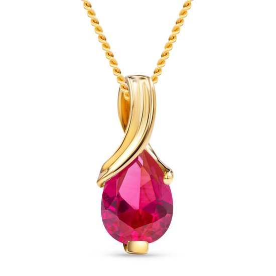 Miore - Rode Robijn Gouden Ketting Dames 18k verguld - Hanger 14k Goud
