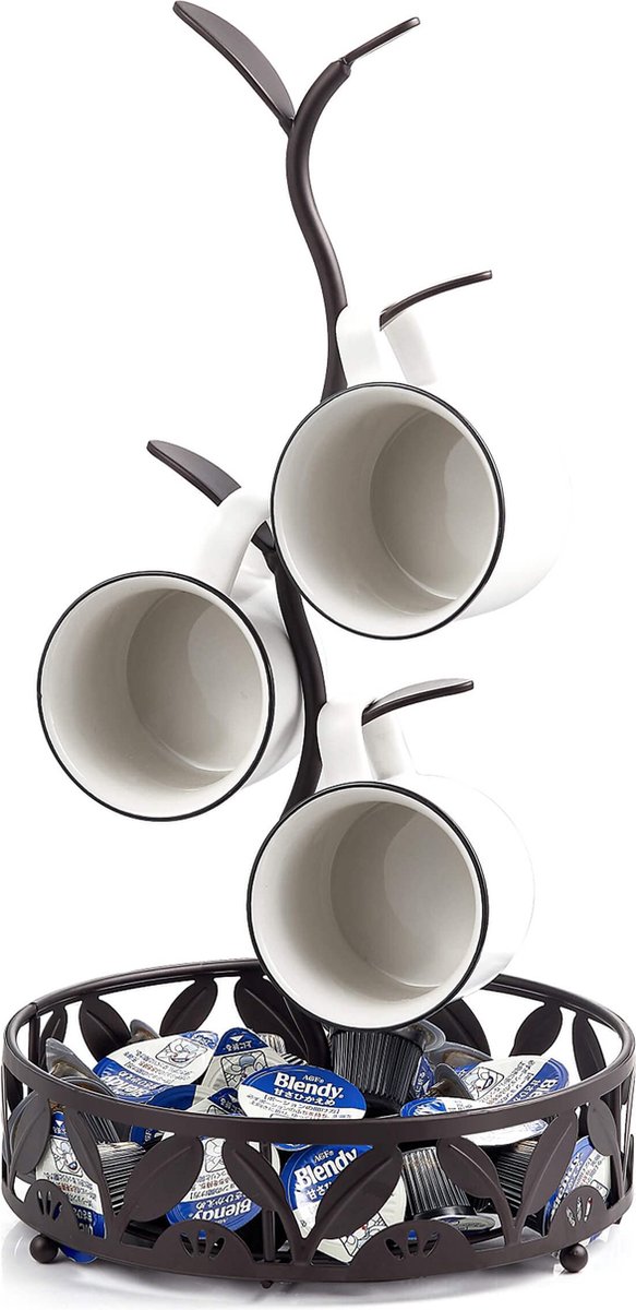 Selbro ® Stijlvolle en Functionele Houder voor Koffie- en Theekopjes met Extra Opbergruimte in Zwart