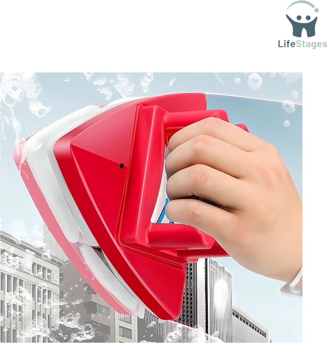 LifeStages - Magnetische Ramenwasser - Dubbelzijdige Raamborstel - Glaswisser Schoonmaakgereedschap - Instelbaar Voor Hoogbouwraamreiniging - Kleur Rood
