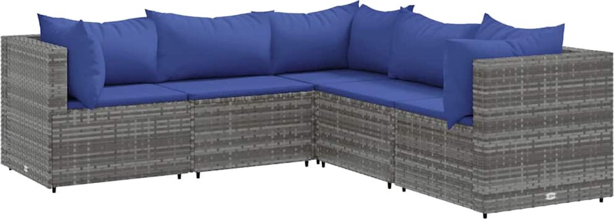 vidaXL 5-delige - Loungeset - met - kussens - poly - rattan - grijs