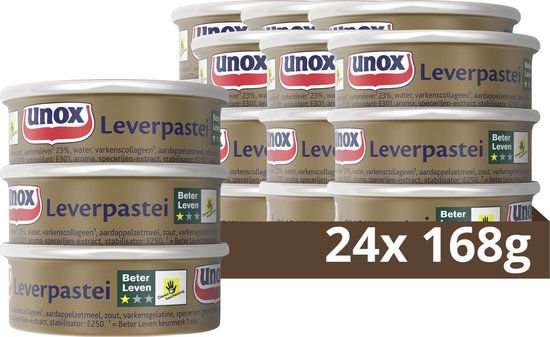 Foto: Unox leverpastei reguliere 24 x 3 x 56 g voordeelverpakking