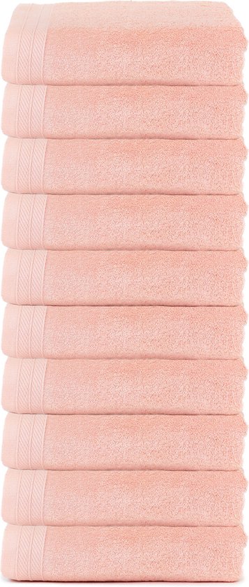 The One Toweling Set de Handdoeken Bio - 10 Pièces - 50 x 100 cm - Qualité Hôtelière - Ensemble de Serviettes - Serviette de Bain - 550gr/ m2 - Katoen - Rose Saumon