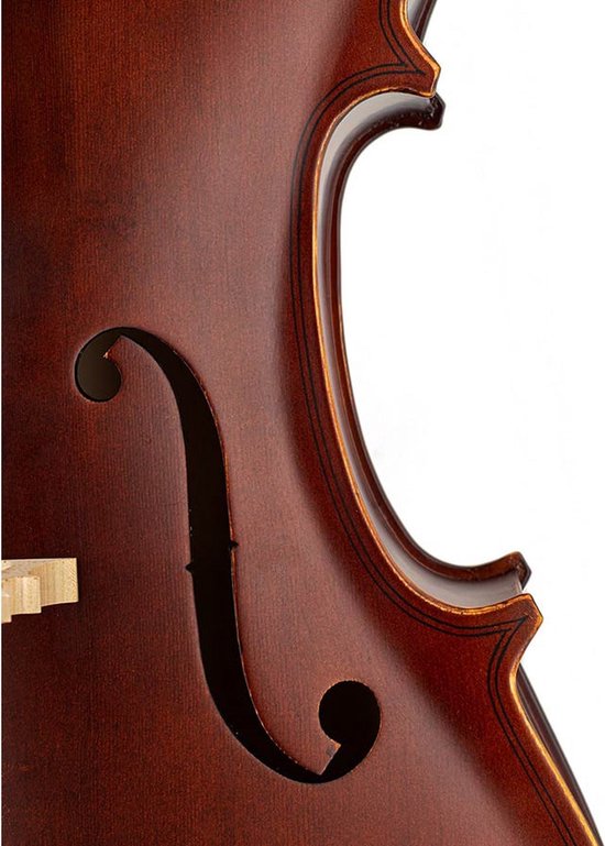 Leonardo LC-1314 violoncelle 1/4, laminé avec fond et éclisses flammés, accastillage, housse et archet en ébène