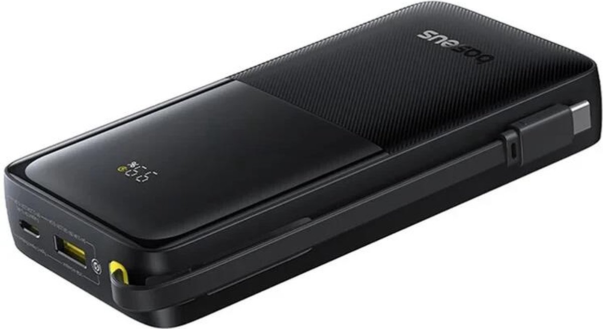 Baseus Bipow 2 | 20W Powerbank | Fast Charge | 20.000 mAh | USB-C & USB-A Poort | Reisformaat Met Display Zwart | Universele Powerbank voor o.a. Samsung / iPhone | Ingebouwde USB-C Kabel