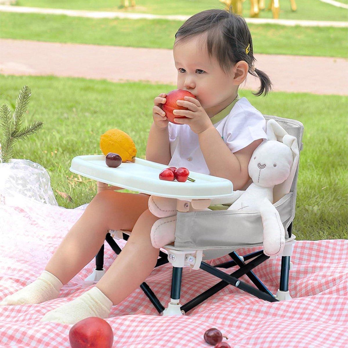 Mrs. Jones Hoge Stoel - Baby Hoge Stoelen voor Baby's en Peuters Opvouwbare Peuter Eetstoel met Verstelbare Riem en Afneembaar Dienblad Draagbare Baby Voedende Stoel (Roze) . – foto 5