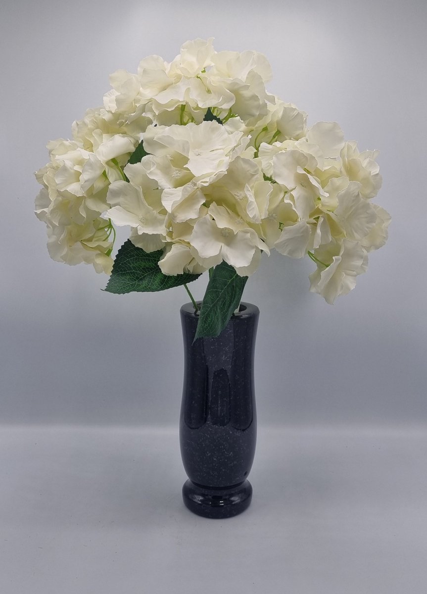 Boeket, Hortensia, U667-m1/1, 45cm, Wit, 5 bloemen, Grafdecoratie, Zijdenbloemen, Kunstbloemen