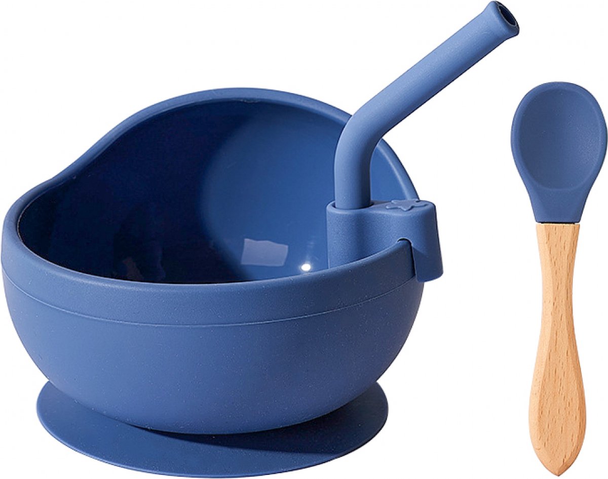 Goedkoopste Kommetjes met Zuignap - Suction Bowls - Kinderservies - Kinderkom - Baby Bord - Baby Kommetje met Zuignap en Lepel en rietje - BPA-vrije - Siliconen schaal voor babyvoeding