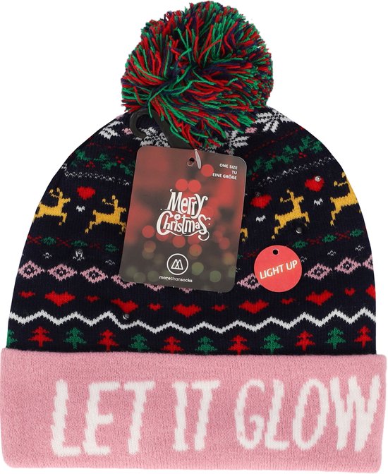 Morethansocks - Chapeau de Noël - Kids - Avec lumières - Multi Rose/bleu - Taille unique - Chapeau de Père Noël enfant - Chapeau de Père Noël avec lumières - Chapeau de Père Noël enfants - Chapeaux de Père Noël