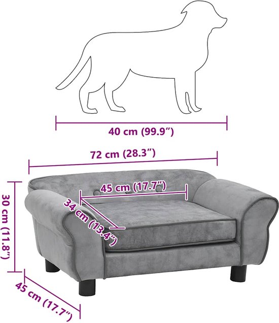 vidaXL - Hondenbank - 72x45x30 - cm - pluche - grijs
