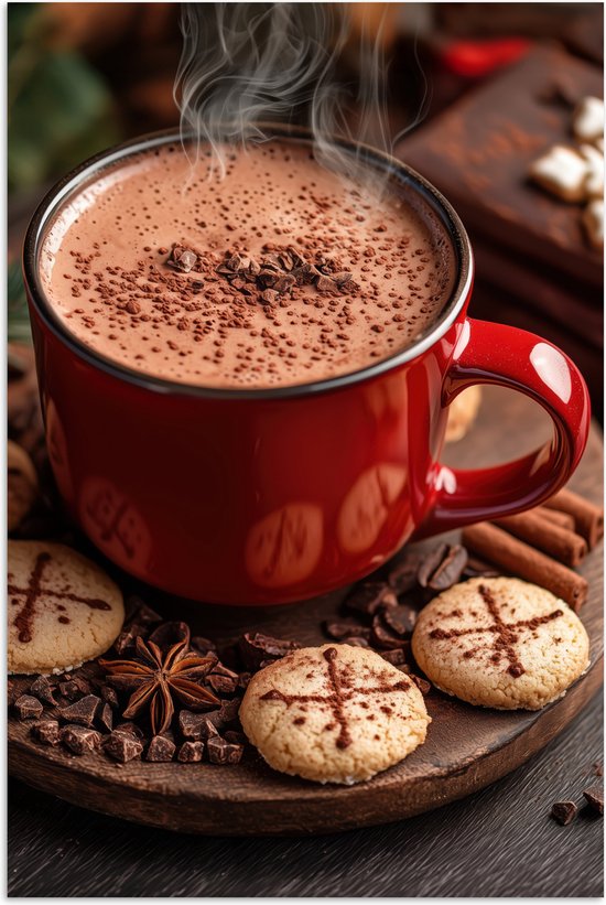 Poster 80x120 cm - Chocolademelk - Mok - Winter - Kerst - Gezelligheid - Posters - Kamer decoratie - Wanddecoratie woonkamer - Muurdecoratie slaapkamer - Kerstversiering - Kerstdecoratie voor binnen - Kerstmis