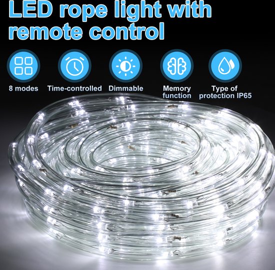 Bande de corde - Cordon lumineux - Tube étanche - Corde - Plein air - Jardin - Noël - Cordon lumineux LED 10m extérieur intérieur - Tube LED étanche 240 LED - décoration lumineuse fête Noël - Wit