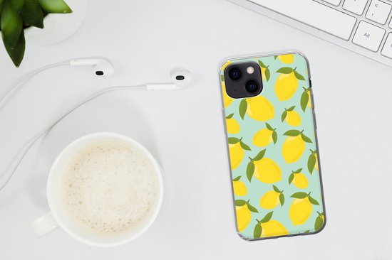 Coque de téléphone adaptée à iPhone 13 - Motif citrons - Jaune - Blauw - Motif - Fruits - Coque de téléphone en Siliconen Coque de téléphone