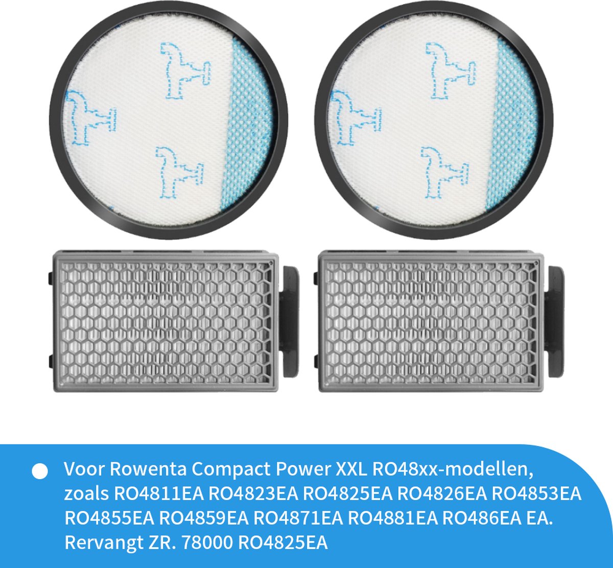 Replacements® filter set geschikt voor Rowenta Compact Power Cyclonic XXL stofzuiger (RO48XX modellen) - 4-delig