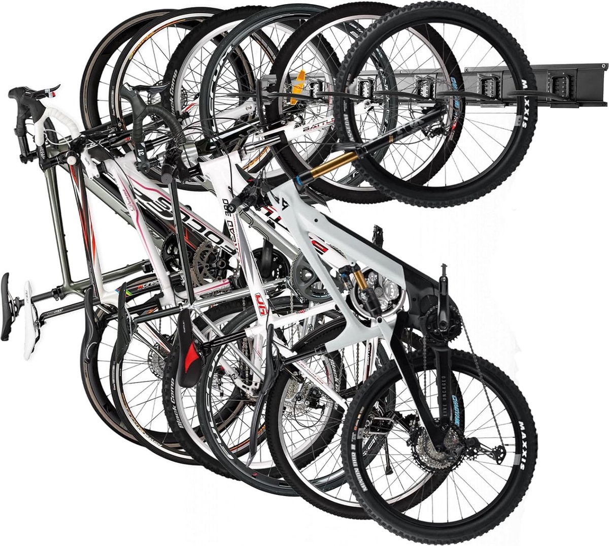 JGS ® Fietsenrek Wandmontage voor 6 Fietsen en Helmen, Maximaal Draagvermogen 270 kg, 162 cm