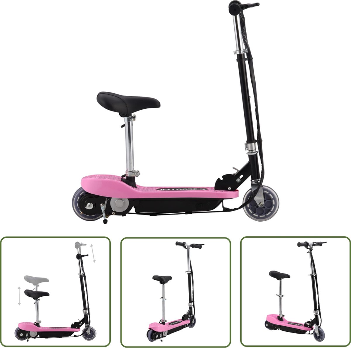 Elektrische kinderstep met zitje 120W, inklapbaar, verstelbaar stuur en zadel, roze, max 12 km/u - Afbeelding 4