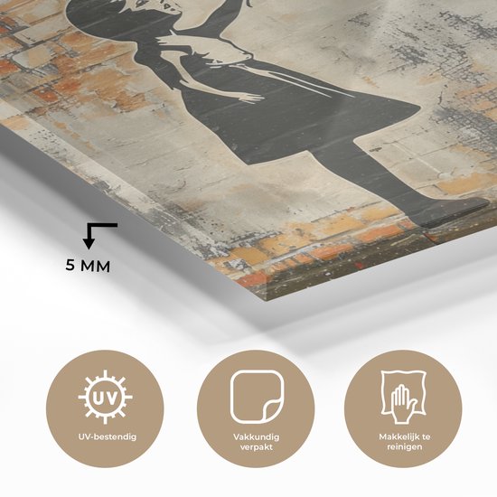 MuchoWow® Peinture sur verre 120x90 cm - Peinture sur verre acrylique - Graffiti - Style Banksy - Fille avec ballon - Photo sur verre - Décoration murale salon - Décoration murale chambre - Peintures