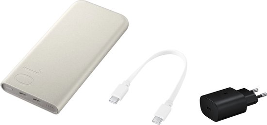 Samsung Bundel - Samsung Fast Charge Duo Powerbank - 25W - USB-C - 10.000 mAh - Beige + Samsung USB-C Adapter - 25W - Zwart