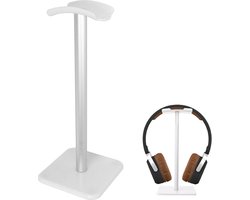 Koptelefoonstandaard - met aluminium steunstang - gamingheadset - stereohoofdtelefoon - de meeste hoofdtelefoonmaten - voor computergamingheadsets, monitoren en hoofdtelefoons (wit)