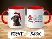 Belgische Mechelaar Kerstmok met rode binnenkant hondenontwerp,Belgian Malinois mug, leuke kerstcadeaus, kerst mokken voor hondenliefhebbers, schattige hond met kerstmuts
