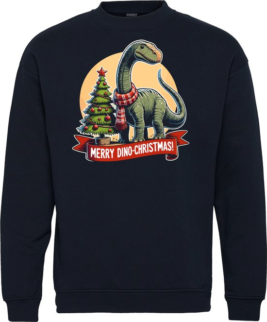 Pull de Noël Joyeux Dino Noël | Ugly Christmas Pull Femme Homme | cadeau de Noël | Paquet de Noël | Marine | taille S