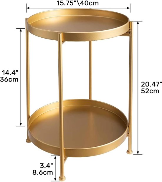 Set van 2 bijzettafels, stapelbare ronde salontafel met metalen frame, bijzettafel met accentbank voor woonkamer, kantoor en balkon
