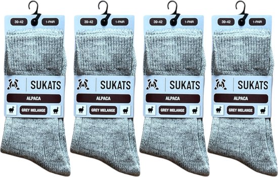 Vier paar grijze Sukats alpacasokken, maat 39-42.