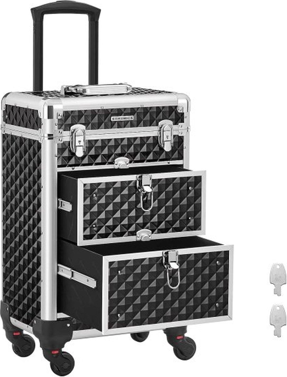 Goedkoopste Professionele Make-Up Trolley Met 4 Afneembare Wielen, 3 Etages, Glijrails En Reisvriendelijk, Zwart