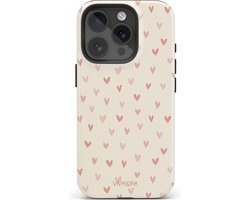 VivaLora Tough Telefoonhoesje iPhone 15 Pro met MagSafe - Hartjes Print - Love Confetti - 2-in-1 Phone Case - Hard Case & Siliconen Backcover - Extra Bescherming - Shockproof Cover - Roze