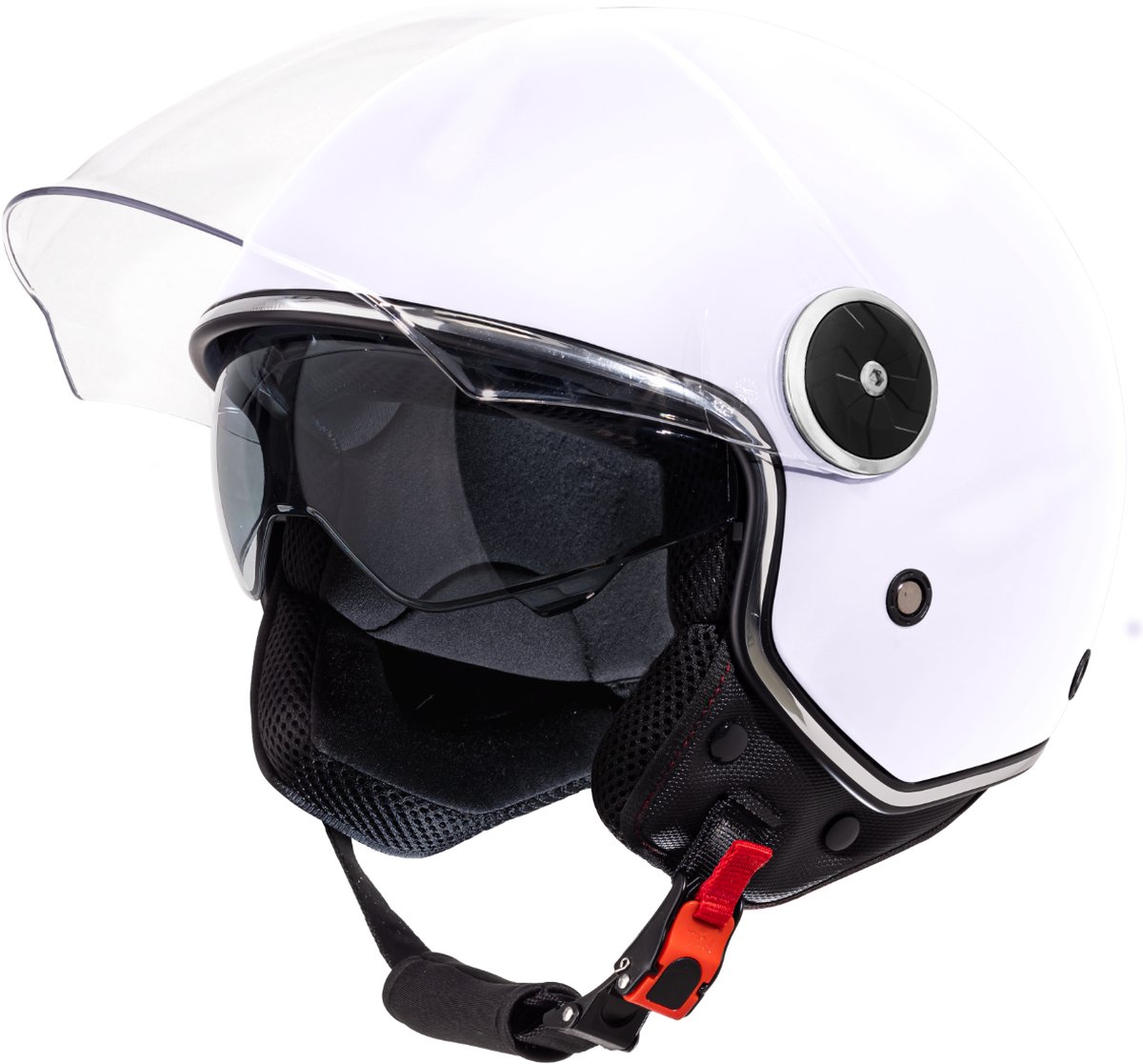 VINZ Tobia Jethelm met Zonnevizier | Scooterhelm & Motorhelm & Brommerhelm & Snorfietshelm | ECE 22.06 goedgekeurd | Lichtgewicht 1200 gram | Voor Heren & Dames | Inclusief Opbergzak | Wit - XL