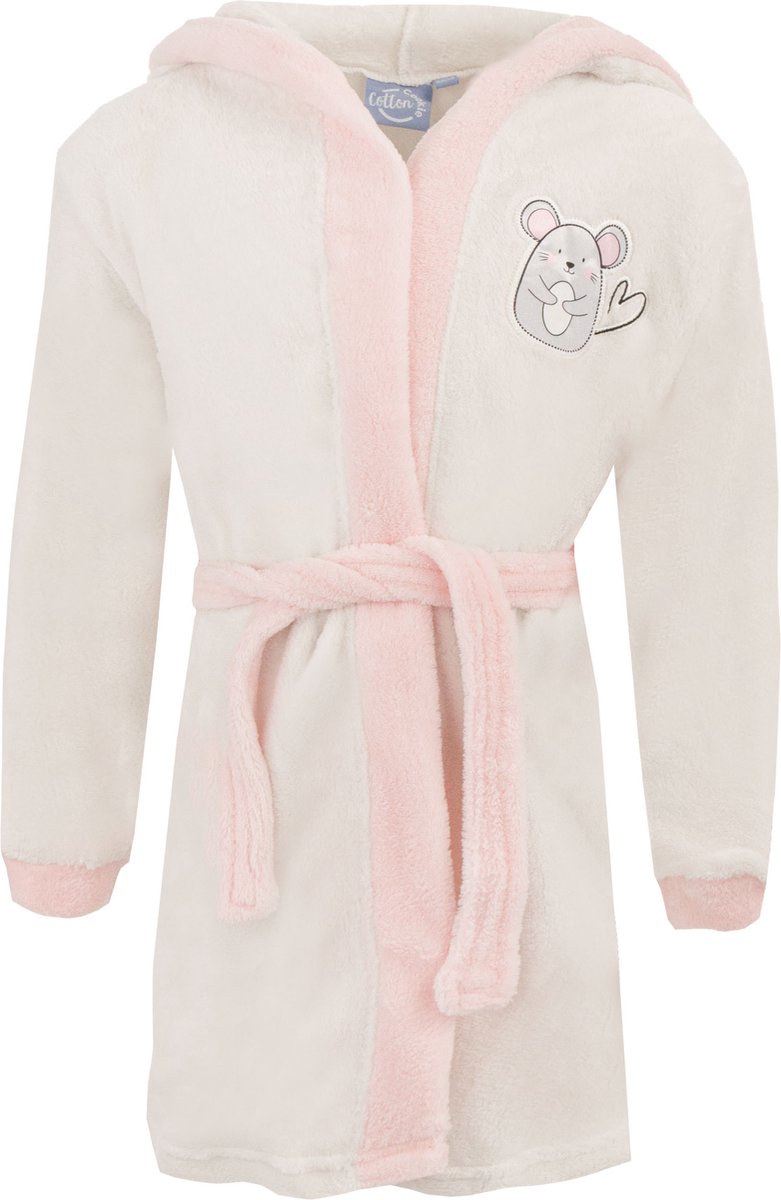 Cotton Cookie Badjas - muis - badstof - capuchon - 7/8 jaar wit, roze