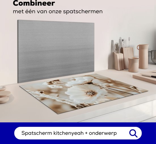 KitchenYeah® Protection plaque induction 77x51 cm - Fleurs - Beige - Hiver - Protege plaque de cuisson - Couvre plaque induction - Protecteur d'induction - Cuisine