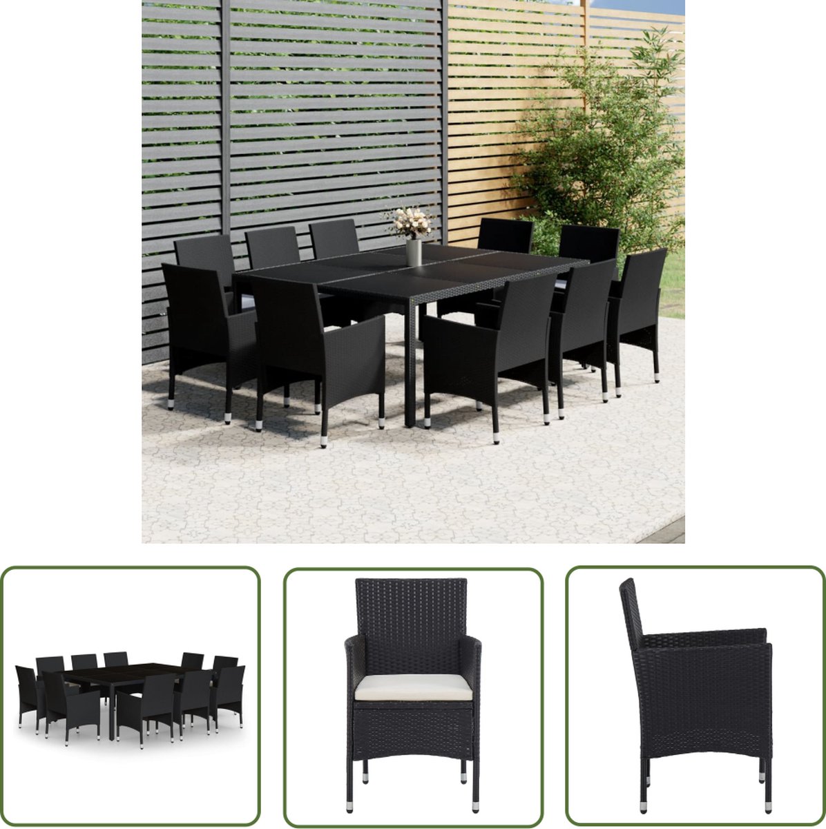 The Living Store 11-delige Tuinset poly rattan zwart - Tuinset met zwarte poly rattan afwerking.
