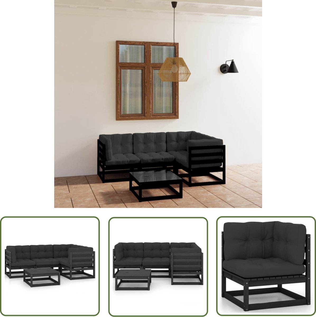 The Living Store 5-delige Loungeset met kussens massief grenenhout - Tuinstoel - Lounge Set - Buis Meubel - Houten Stoel - Tuinset